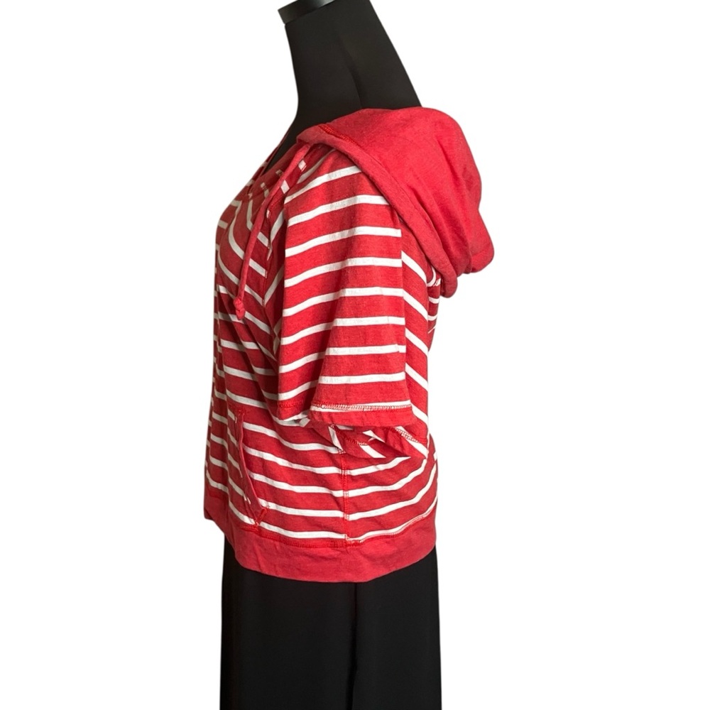 Derek Heart Hoodie Res Stripe Kangaroo Pocket Short Sleeve Size Large - Picture 7 of 8